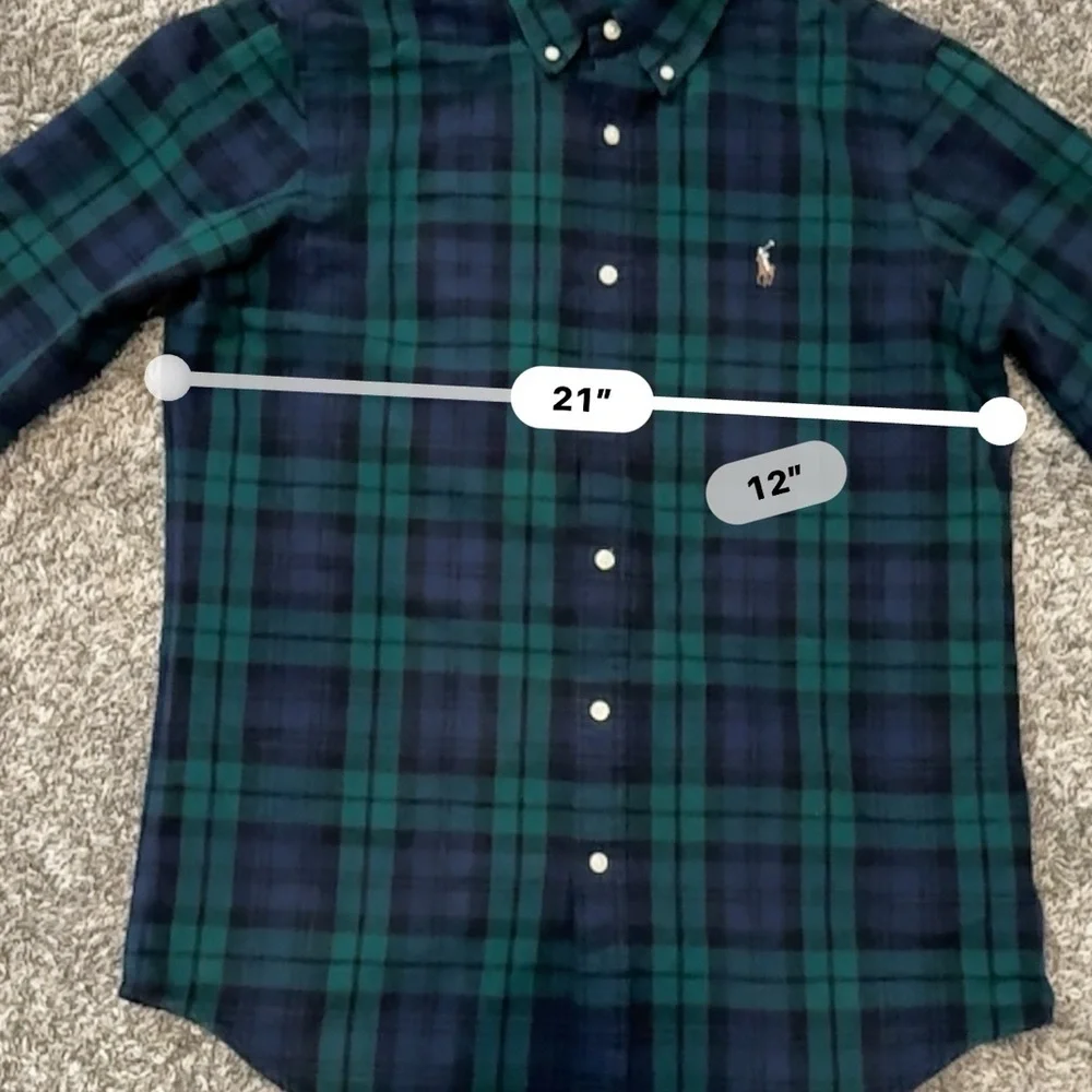 Men’s Polo Ralph Lauren Green and Blue Plaid Button Down Shirt size M